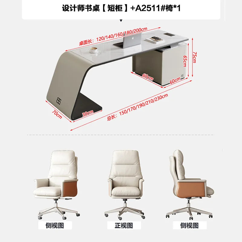 High end light luxury stone table, high-end office desk and chair combination, home L-shaped computer, high-end medical beauty