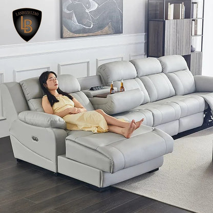 Hot Sale Modern Italian Single Electric Sofa Genuine Leather Multi-Functional Recliner with Metal Corner Combination