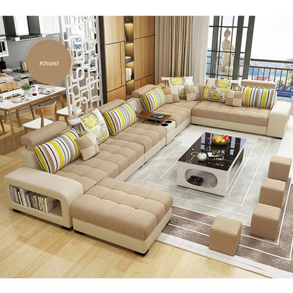 Light Luxury L-Shaped Sofa Set Living Room Furniture High Quality Big Sofa Set Modern Design Wooden Multifunctional Sofa