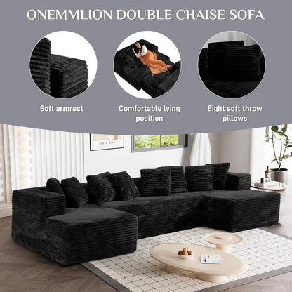 Modular Sectional Sofa in Cloud Design, 131 Black Couches for Living Room, Deep Seated Plush Corduroy Sofa, Modern Comfort