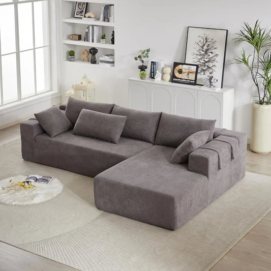 108'' L-Shaped Modular Sectional Sofa, Upholstered Chenille Cloud Couch with 6 Pillows, Cozy Deep Seat Couch for Living Room