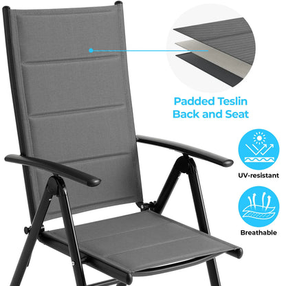 Aluminum Foldable Garden Chair, Lounge Backrest 7 Adjustable Settings, with Armrests, Weatherproof Outdoor Chairs Black,Gray