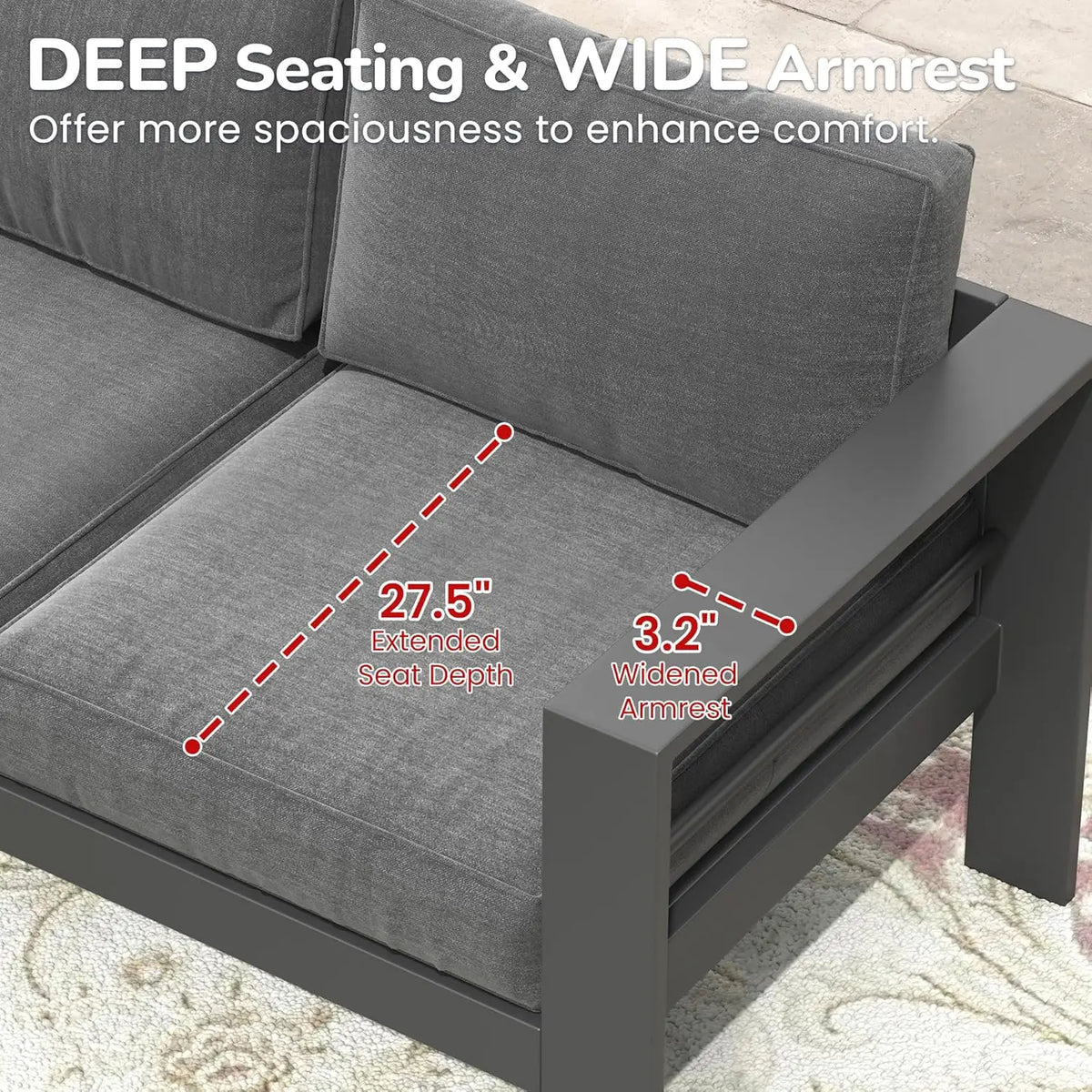 Outdoor Couch Aluminum Patio Furniture Sofa, 3-Seat All-Weather Metal Outdoor Patio Furniture with Cushions,Dark, Customized