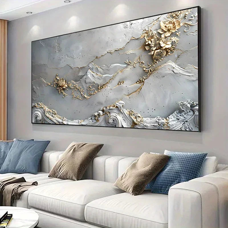 Modern Golden Flower Art Canvas Painting Art For Living Room Modern Canvas Poster for Bedroom and Living Room Decoration
