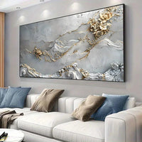 Modern Golden Flower Art Canvas Painting Art For Living Room Modern Canvas Poster for Bedroom and Living Room Decoration