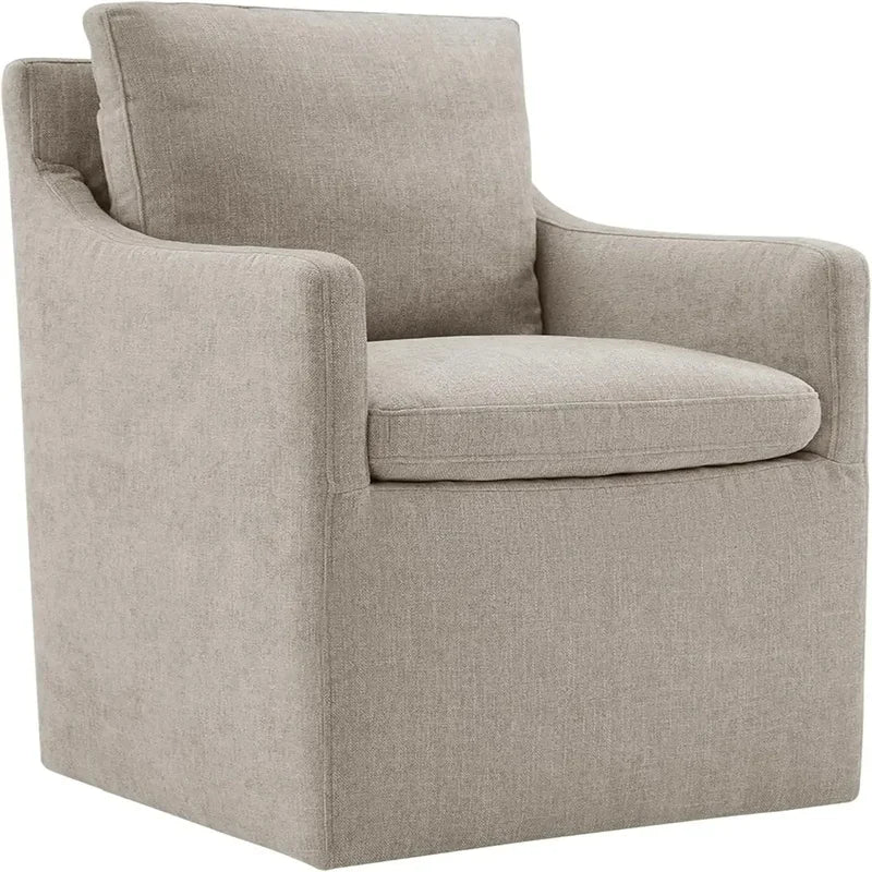 Khaki Upholstered Dining Chair with Casters, Modern Accent Armchair for Dining Room, Bedroom, Living Room, and Reading Room