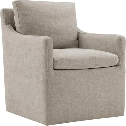 Khaki Upholstered Dining Chair with Casters, Modern Accent Armchair for Dining Room, Bedroom, Living Room, and Reading Room