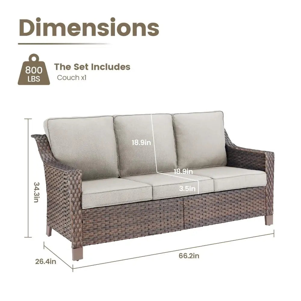 Outdoor Wicker Sofa Patio Couch - Heavy Duty Outside Resin Rattan Lawn Sofas for Front Porch Balcony Backyard