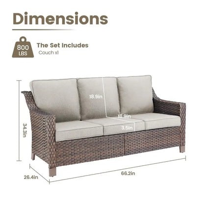 Outdoor Wicker Sofa Patio Couch - Heavy Duty Outside Resin Rattan Lawn Sofas for Front Porch Balcony Backyard