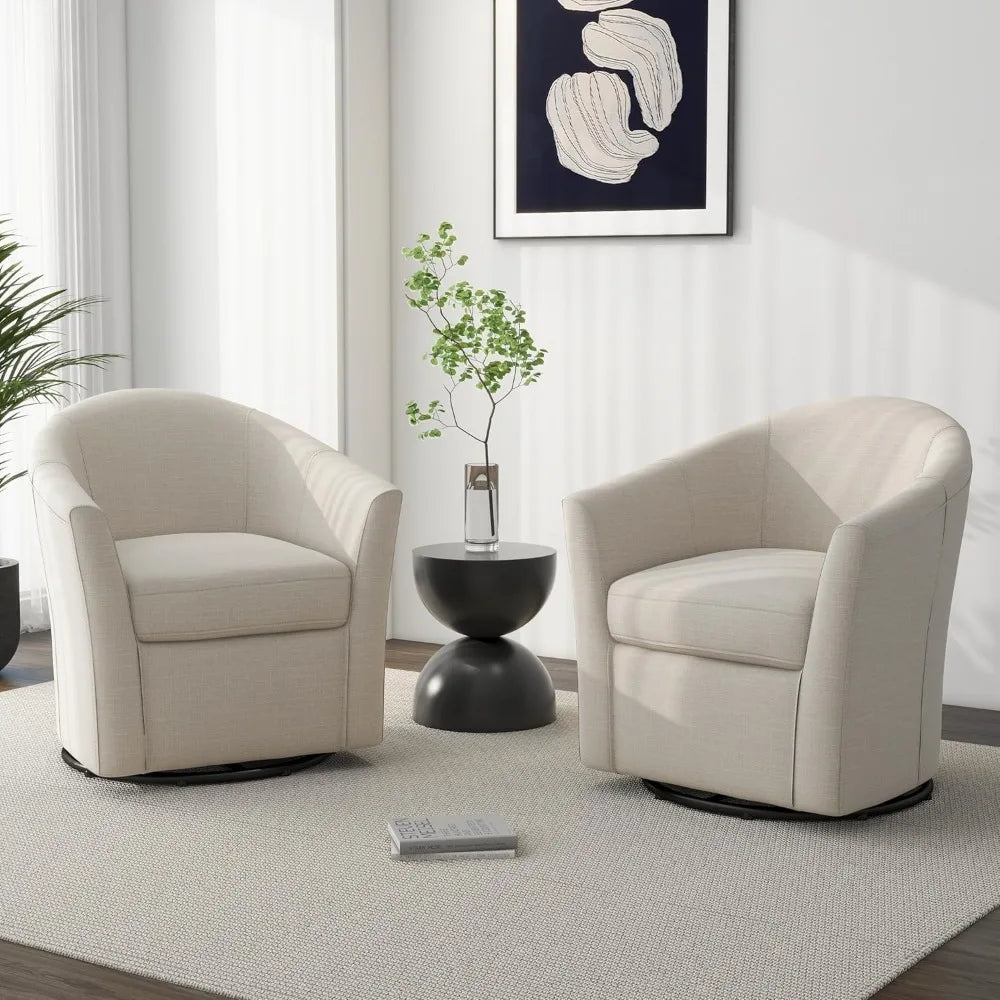 Swivel Accent Chair Armchair, Modern Round Single Sofa Seating Comfy Reading Barrel Chairs for Living Room Bedroom (Beige, Set o