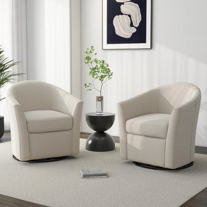 Swivel Accent Chair Armchair, Modern Round Single Sofa Seating Comfy Reading Barrel Chairs for Living Room Bedroom (Beige, Set o