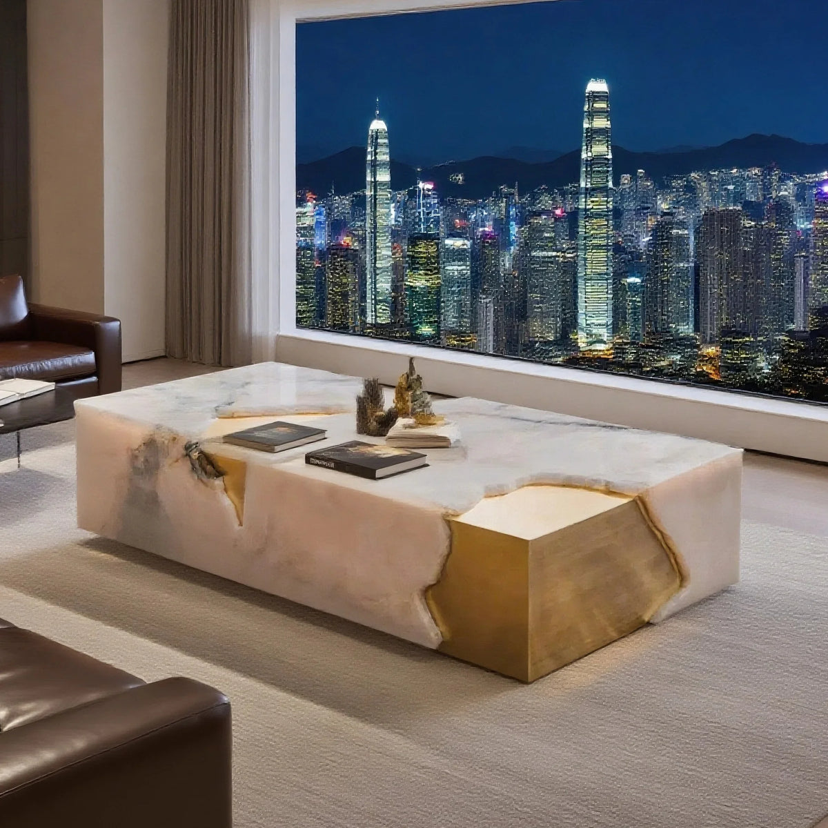 A53 Rectangle jade luxury stone coffee table living room square modern design large flat layer luxury stone coffee table