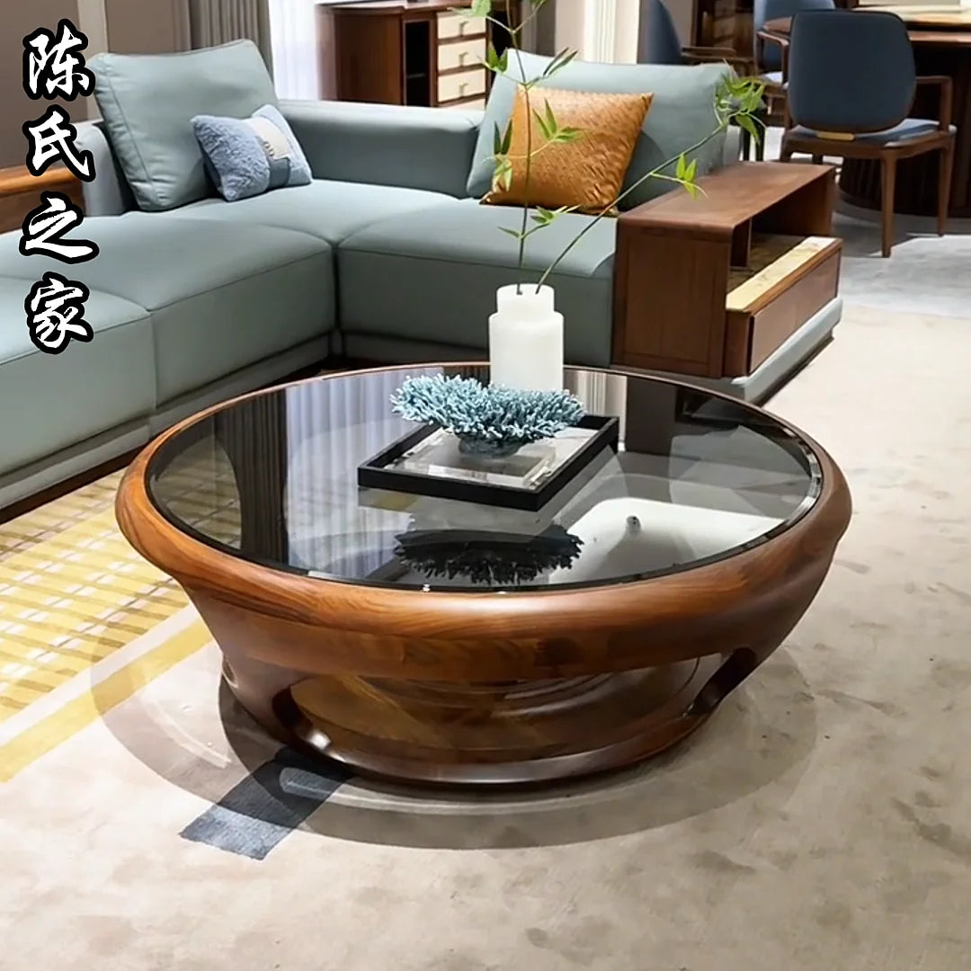 Table basse en verre Unique, transparente, moderne, en bois, pour salon, ronde, Antique, Mesa auxiliaire, meubles de Style chinois