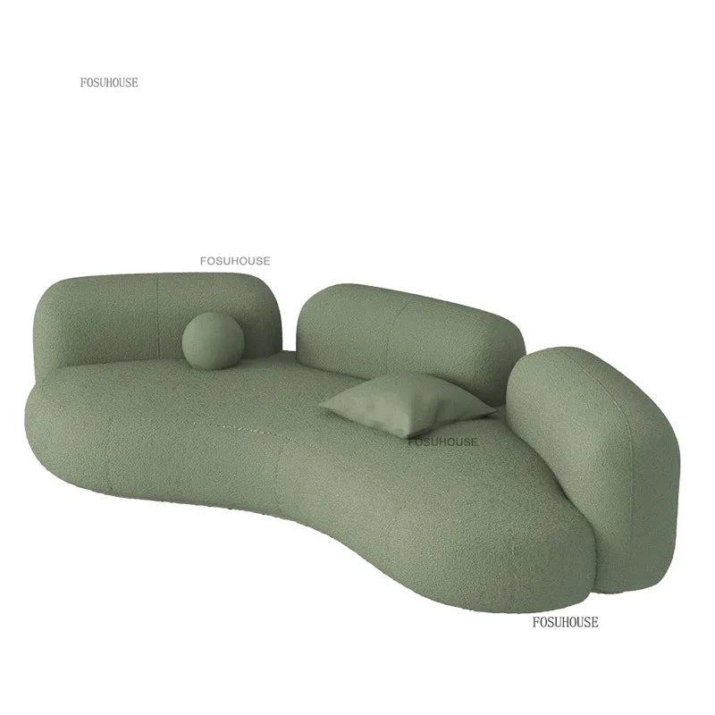 Lamb Velvet Curved Living Room Sofas Designer Living Room Furniture Beauty Salon Clothing Store Reception Sofa Luxury Sofa Bed