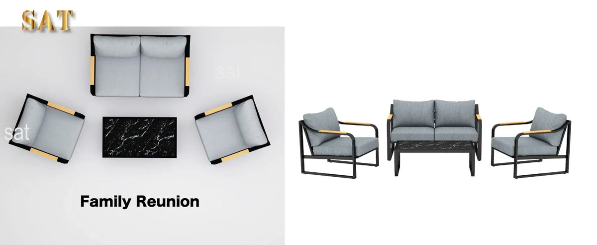 v Metal Patio Furniture Set, 4 Pieces Outdoor Conversation Set with Thick Cushion Modern Patio Chat Sofa Set for Balcony  rattan