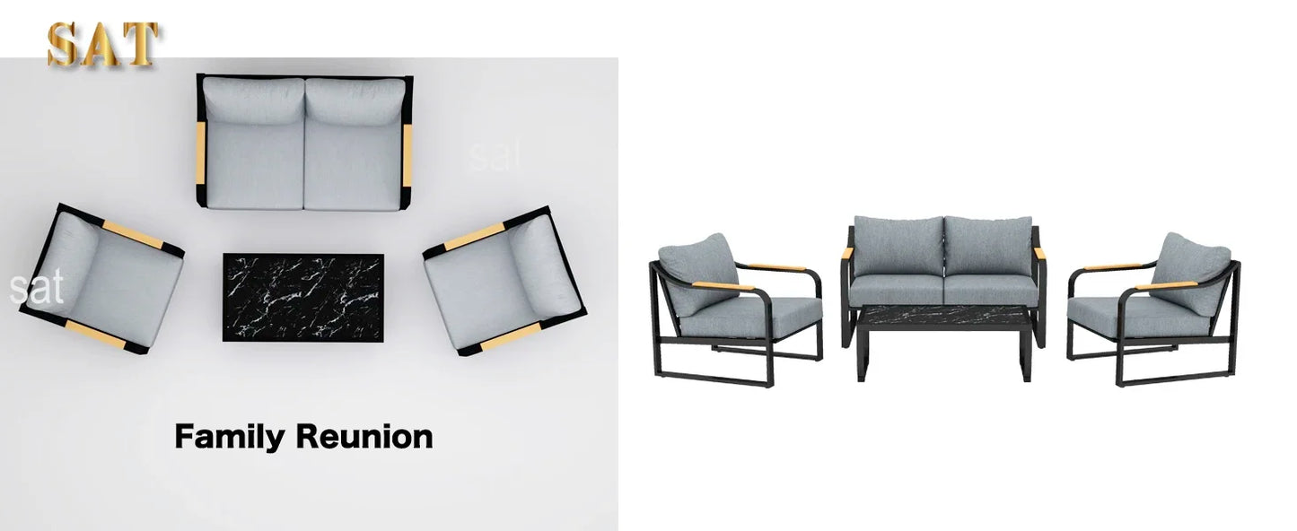 v Metal Patio Furniture Set, 4 Pieces Outdoor Conversation Set with Thick Cushion Modern Patio Chat Sofa Set for Balcony  rattan