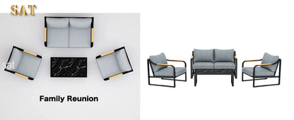 v Metal Patio Furniture Set, 4 Pieces Outdoor Conversation Set with Thick Cushion Modern Patio Chat Sofa Set for Balcony  rattan