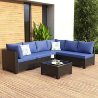 8 Piece Outdoor Patio Furniture Set with Fire Pit Table, Wicker Sectional Sofa Set with Thick Cushions, Perfect for Garden Lawn
