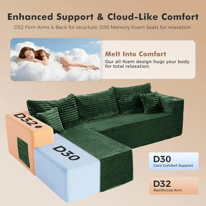 Oversized 108” Boneless Couch, Comfy Cloud Modular Sectional Sofa, L-Shape Sofa with Chaise, Memory Foam, Customized