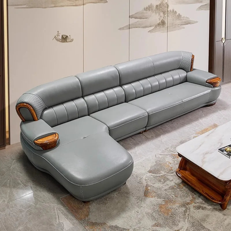 New Chinese ebony leather modern high-end living room home sofa furniture