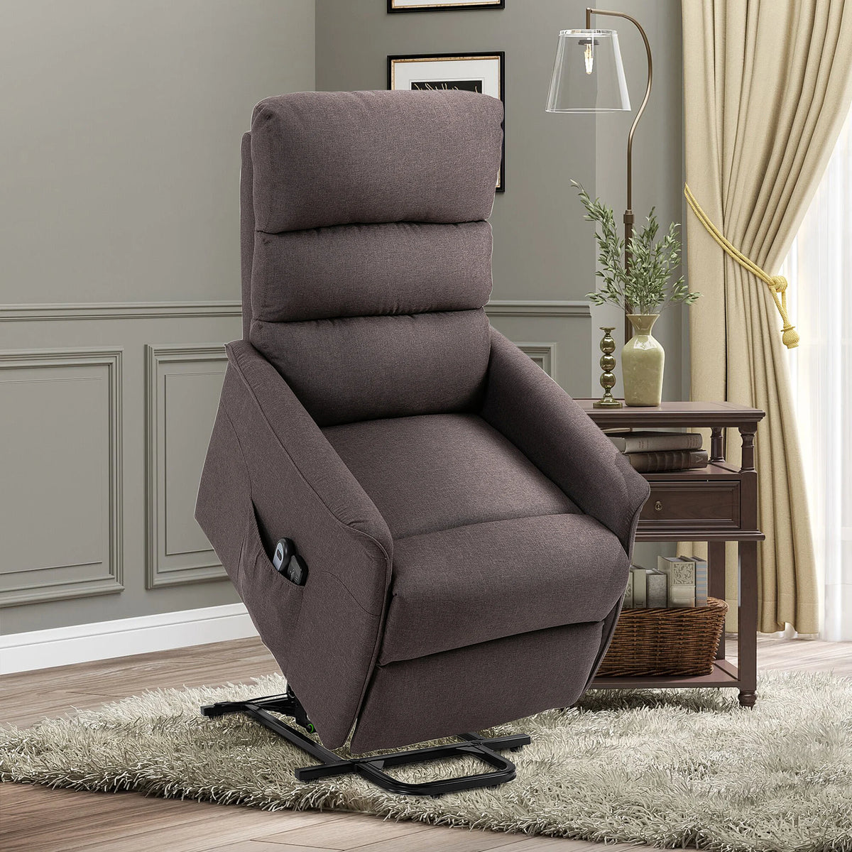power lift chair recliner with remote for elderly heavy duty 264lb capacity infinite position up to 140 degree recline linen