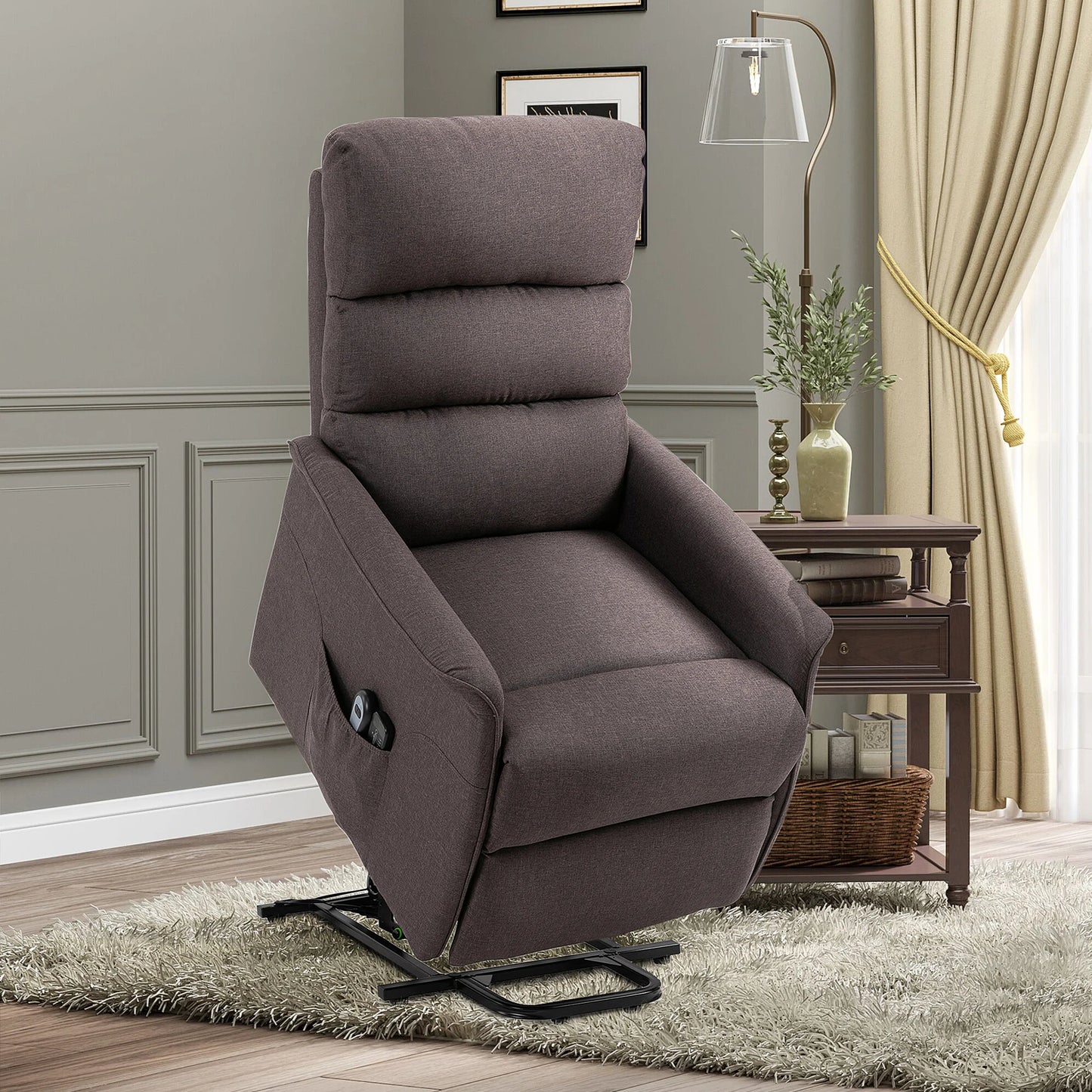 power lift chair recliner with remote for elderly heavy duty 264lb capacity infinite position up to 140 degree recline linen