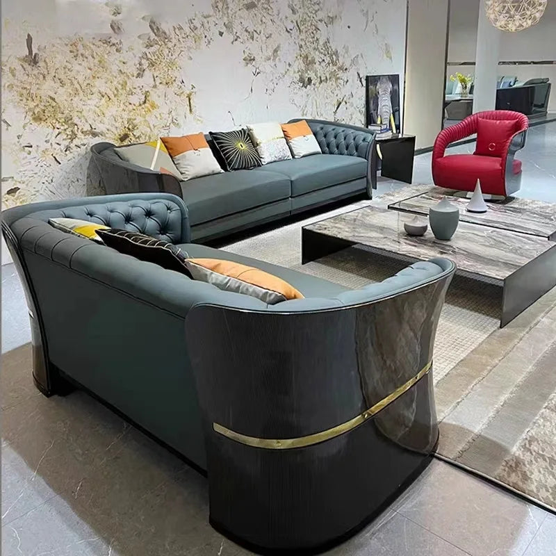 Italian luxury light luxury leather buckle sofa post-modern living room size apartment villa designer new sofa