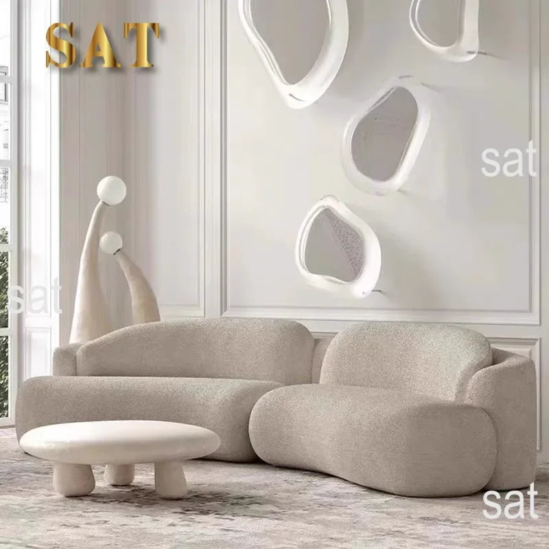 l # Nordic Stylish Cloud-Shape White Fabric Luxury Sofa Set with Coffee Table Creative Modern Home Living Room Furniture for Hot