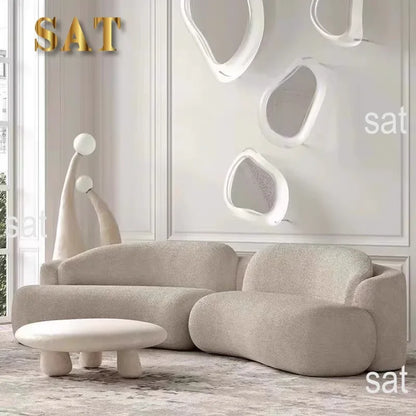 l # Nordic Stylish Cloud-Shape White Fabric Luxury Sofa Set with Coffee Table Creative Modern Home Living Room Furniture for Hot