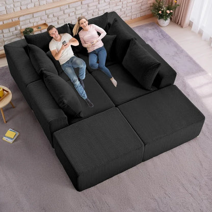 Oversize 131” Boneless Couch for Living Room,Comfort U Shaped Cloud Couch Sectional,Extra Deep Seats Corduroy Modular,Customized