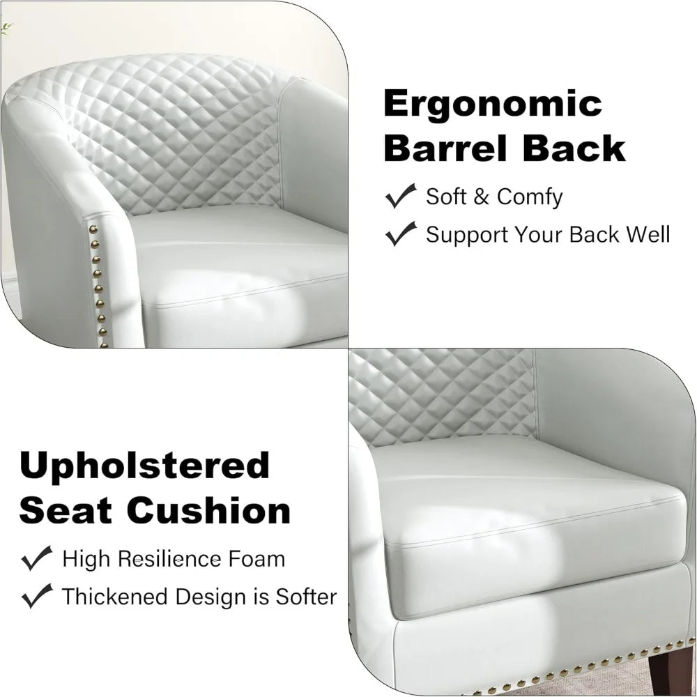 Upholstered Faux Leather Club Chair with Nailed Trim, Comfortable Reading Armchair for Living Room and Bedroom Reception Area