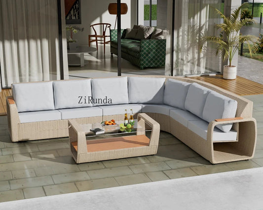 Outdoor sofa table and chair set Outdoor courtyard rattan casual sunscreen waterproof furniture