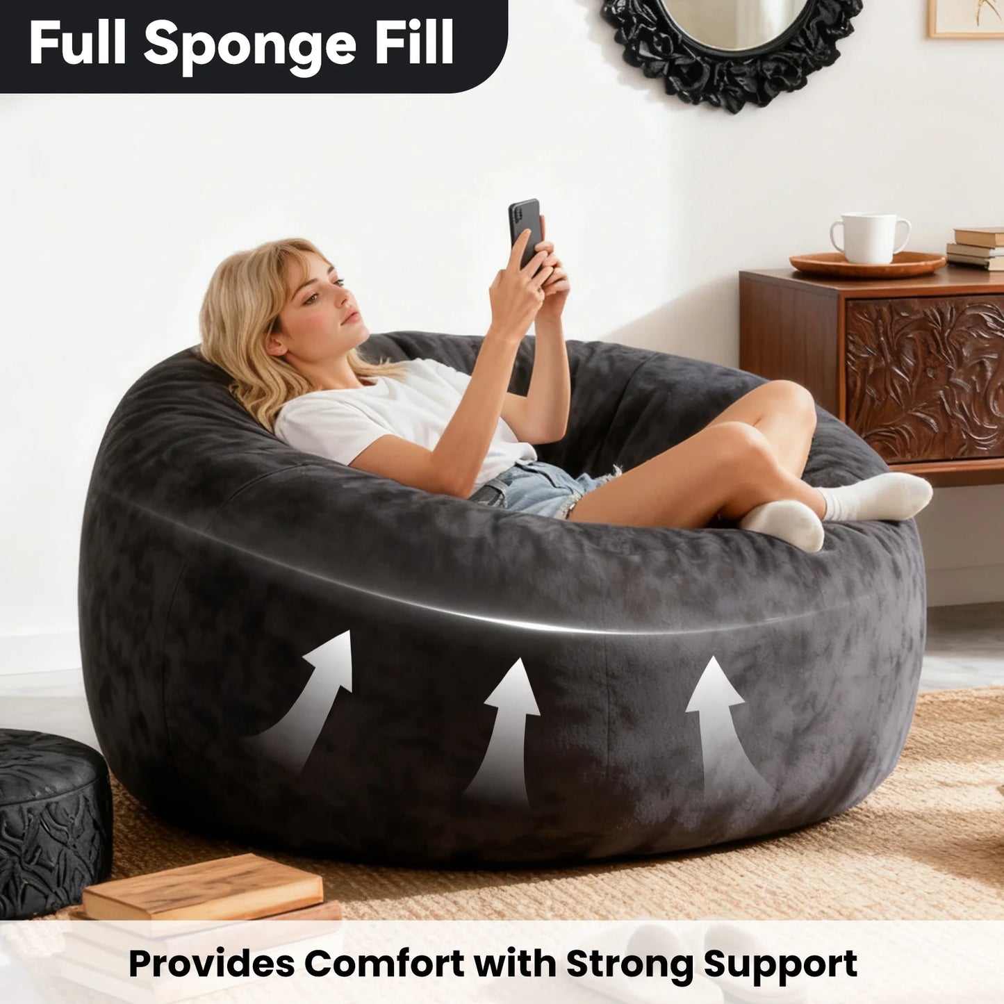 Bean Bag Chair for Adults,6FT Oversize Floor Bean Bags Offers Ample Space for Adults,Memory Foam Giant Bean Bags,Lounger Versati