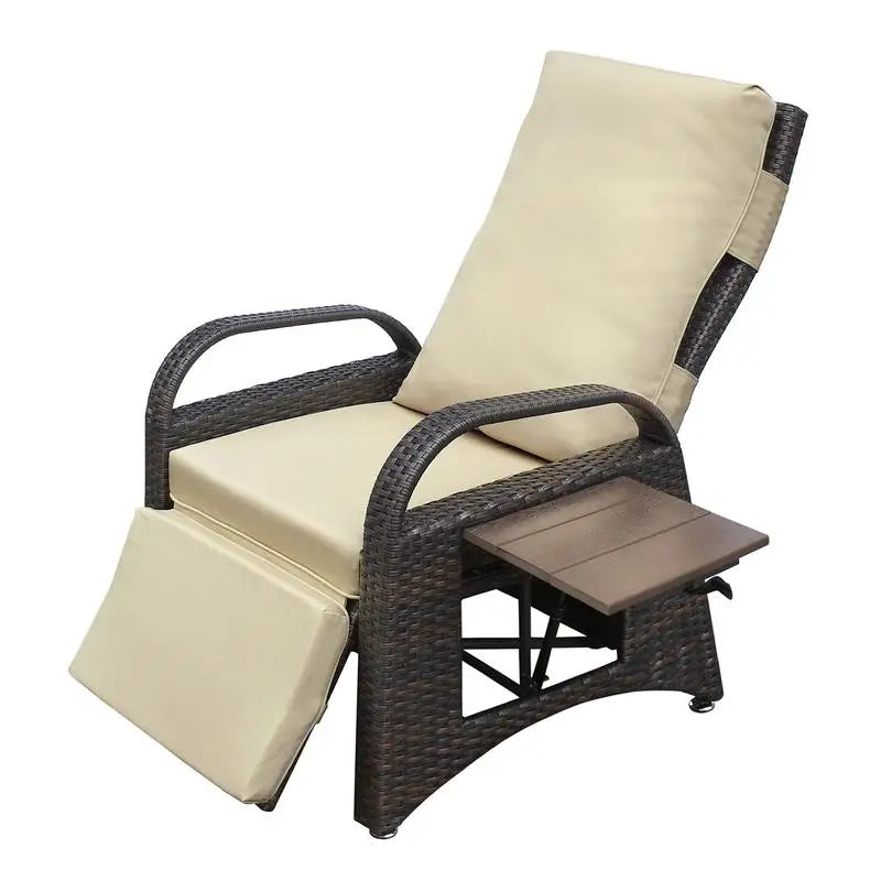 Adjustable Outdoor Recliner Chair, PE Wicker Lounge Chair with Removable Cushion, Modern Ergonomic Armchair for Home and