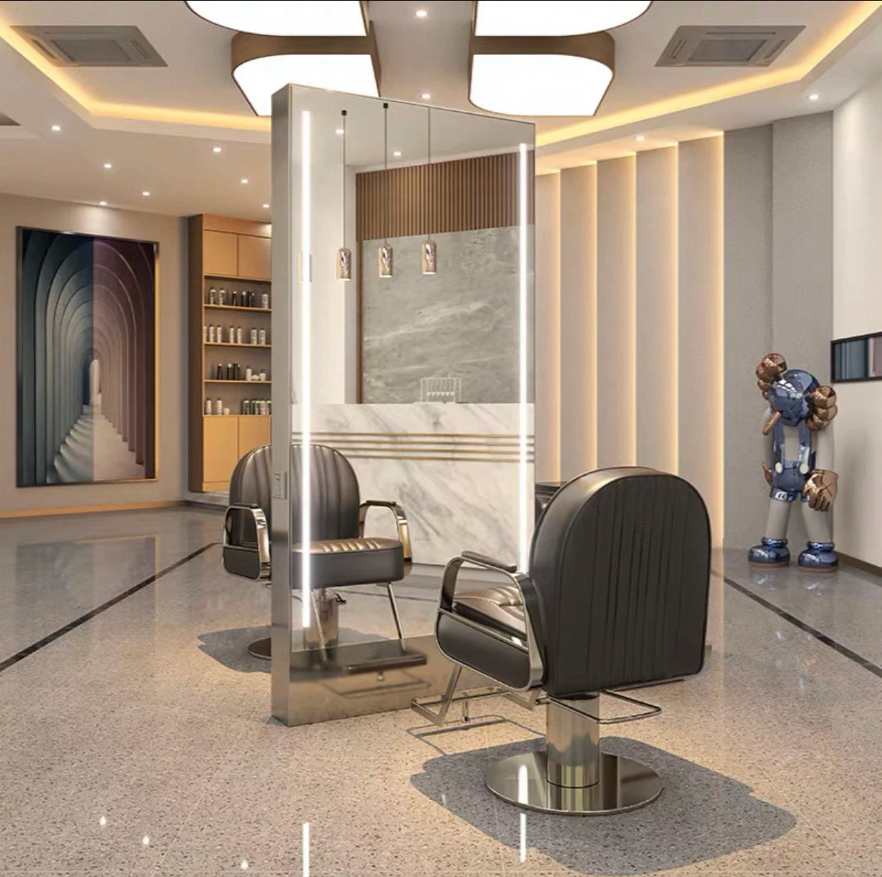 HJ Barber Shop Mirror Quick Cut Special Mirror Hair Salon Internet celebrity hair salon Full Lamp Mirror