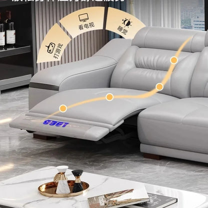 MINGDIBAO Genuine Leather Living Room Sofa Set Power Reclining Couch Electric Recliners with Stool Seating Room, Sofa Reclinable