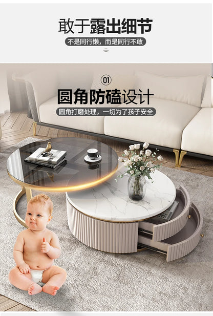 LXLight luxury rock slab coffee table Nordic simple modern round telescopic size coffee table