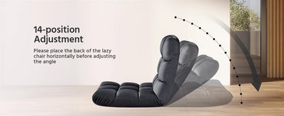 Folding Chair with Back Support, Padded Folding Gaming Sofa Chair with 14 Adjustable Backrest, Adults Couch Recliner