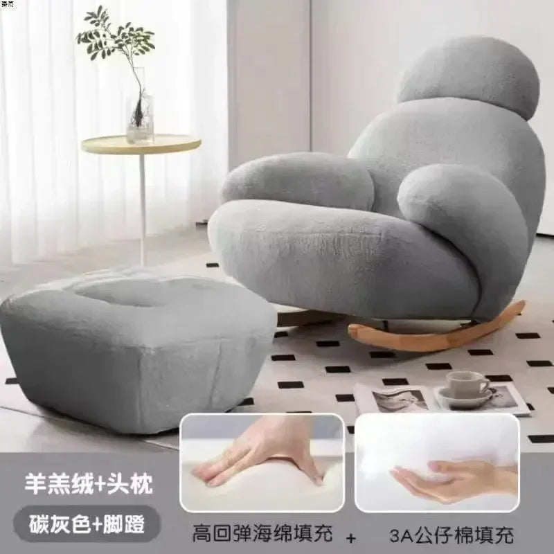 Big white Internet celebrity rocking chair lazy sofa single rocking chair cream living room lazy chair simple balcony bedroom