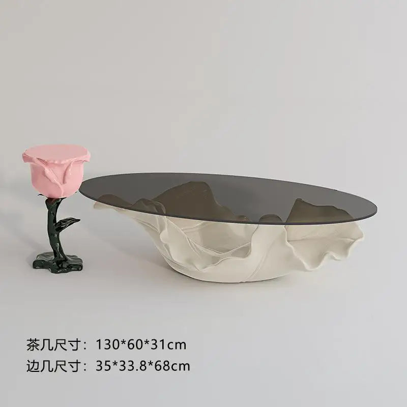 Table à thé moderne en verre de qualité supérieure, mobilier de luxe à une feuille de styliste artistique haut de gamme pour Table basse de salon