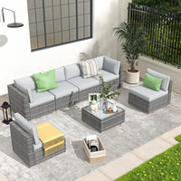 2-piece courtyard furniture set, outdoor segmented sofa, all-weather gray PE rattan conversation set, outdoor sofa