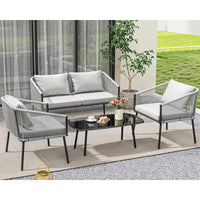 4-Piece Patio Furniture Wicker Outdoor Bistro Set, All Weather Rattan Loveseat Gray Rope Conversation Sets with Soft Cushions a