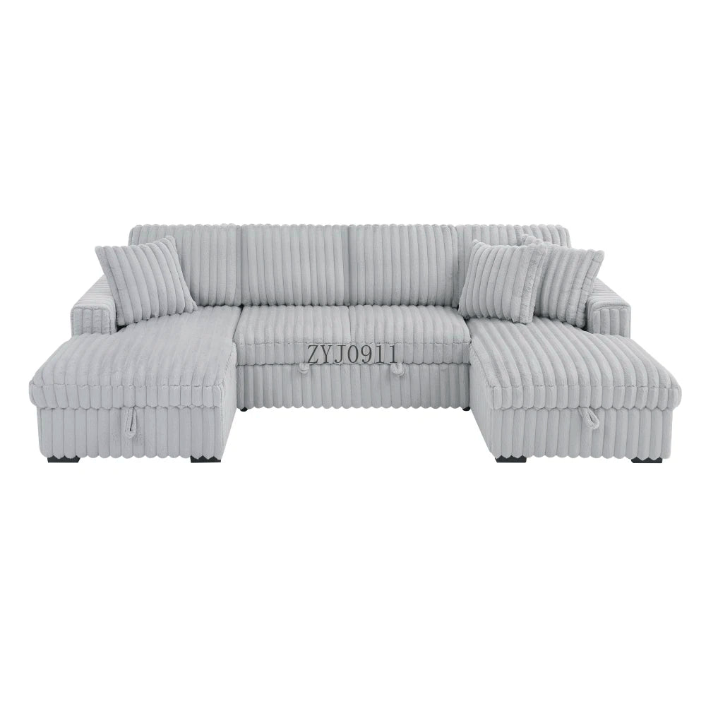 U-chair, 122-in-2 pull-out bed, living room with double storage sectional plush corduroy sofa