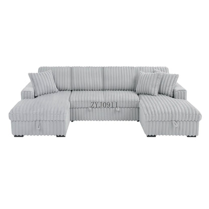 U-chair, 122-in-2 pull-out bed, living room with double storage sectional plush corduroy sofa
