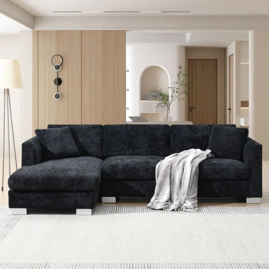 [VIDEO provided][New] 9656 Modern Cloud Sectional Sofa Lshaped Luxury Couch Set with 2 Free pillows 4seat Chenille Indoor Furni