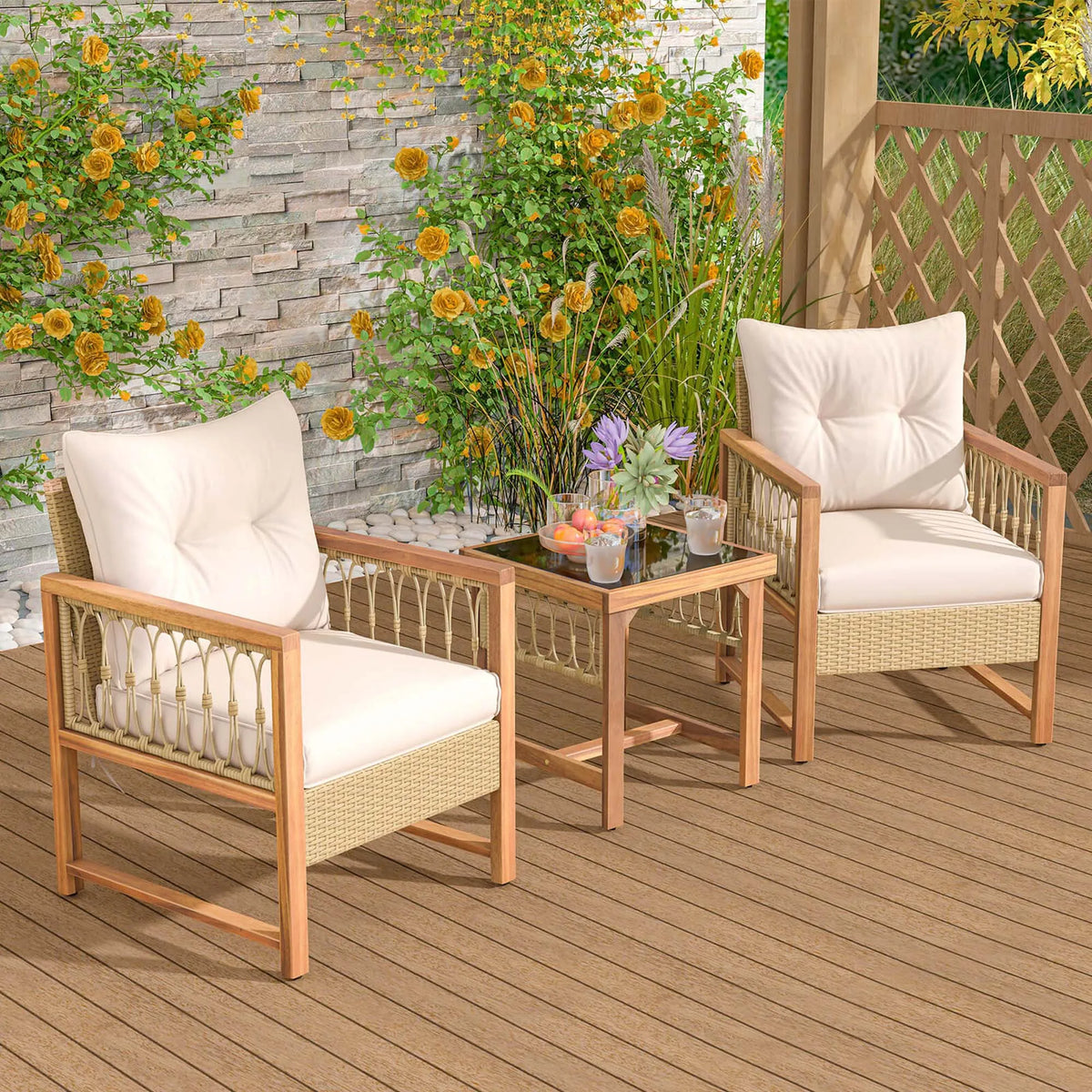 Popular Choice  3 PCS Patio Furniture Set Outdoor PE Wicker Conversation Bistro Set