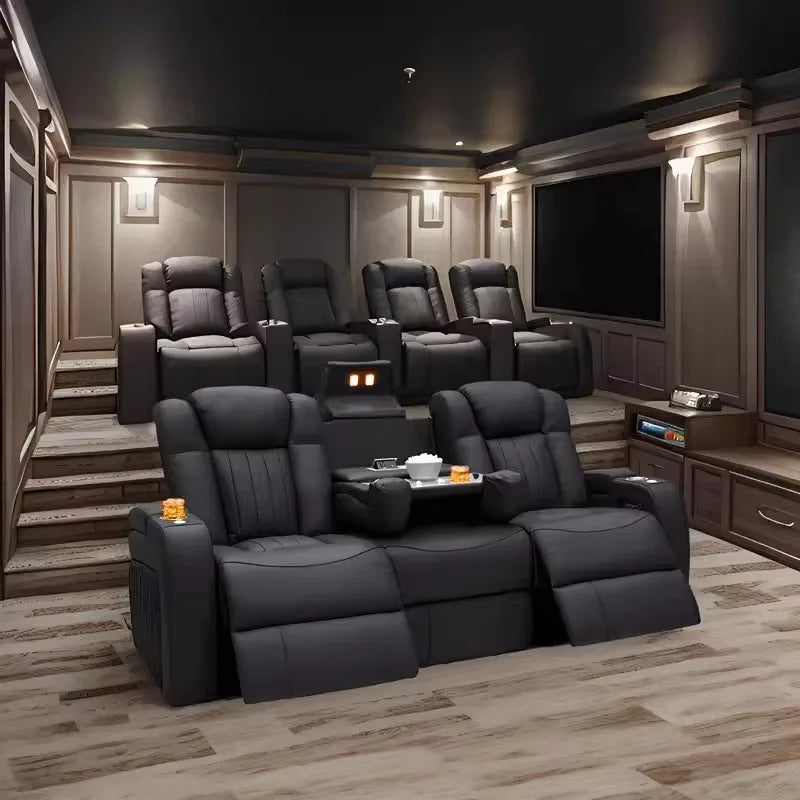 Luxury Dual Motor Recliner Sofa, LED, USB, Storage & Table