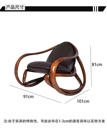 Black walnut leather balcony lazy chair villa living room leisure solid wood rocking chair