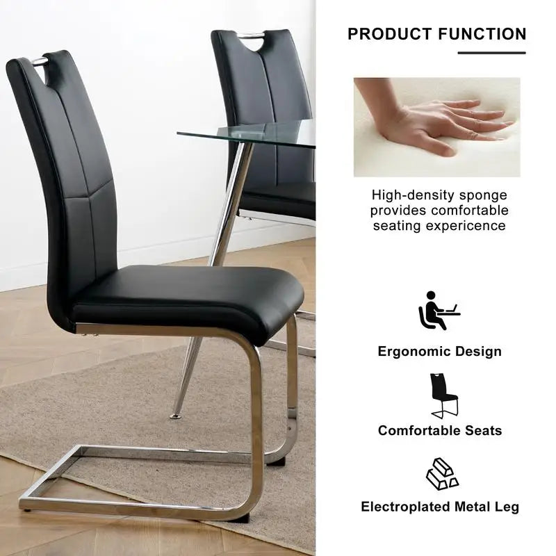 Set of 2 Chrome Metal Finish Side Chairs, Gray-Taupe Faux Leather Upholstery, Casual Dining Furniture