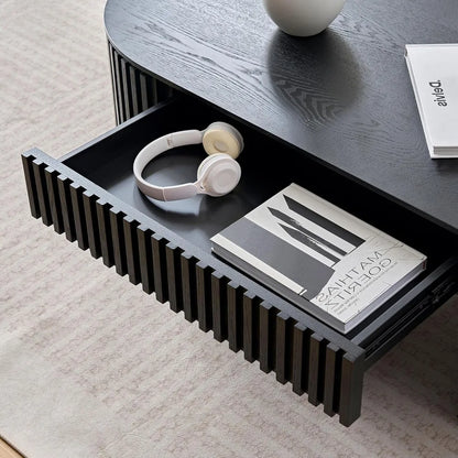 Coffee Table Oval 51.18" Wood Coffee Table for Living Room Farmhouse Coffee Table with Drawer Mid-Century Modern